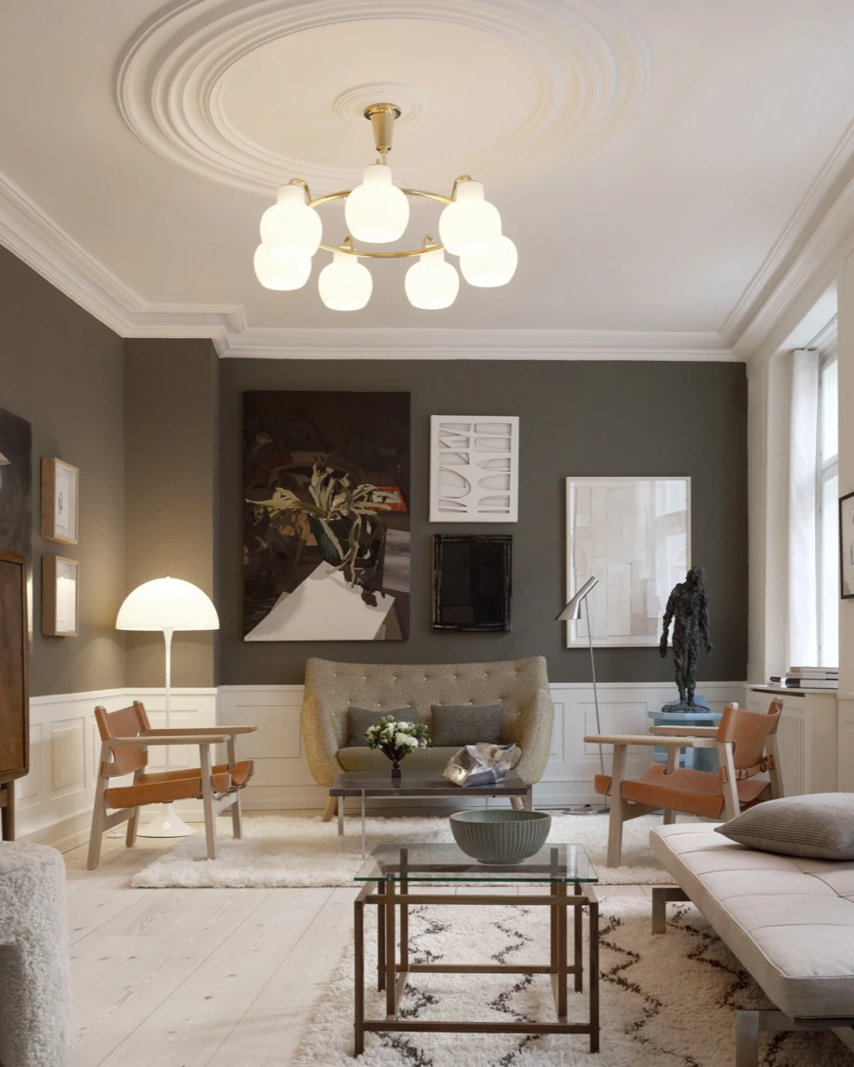Living room with Danish lighting fixtures and furnitures