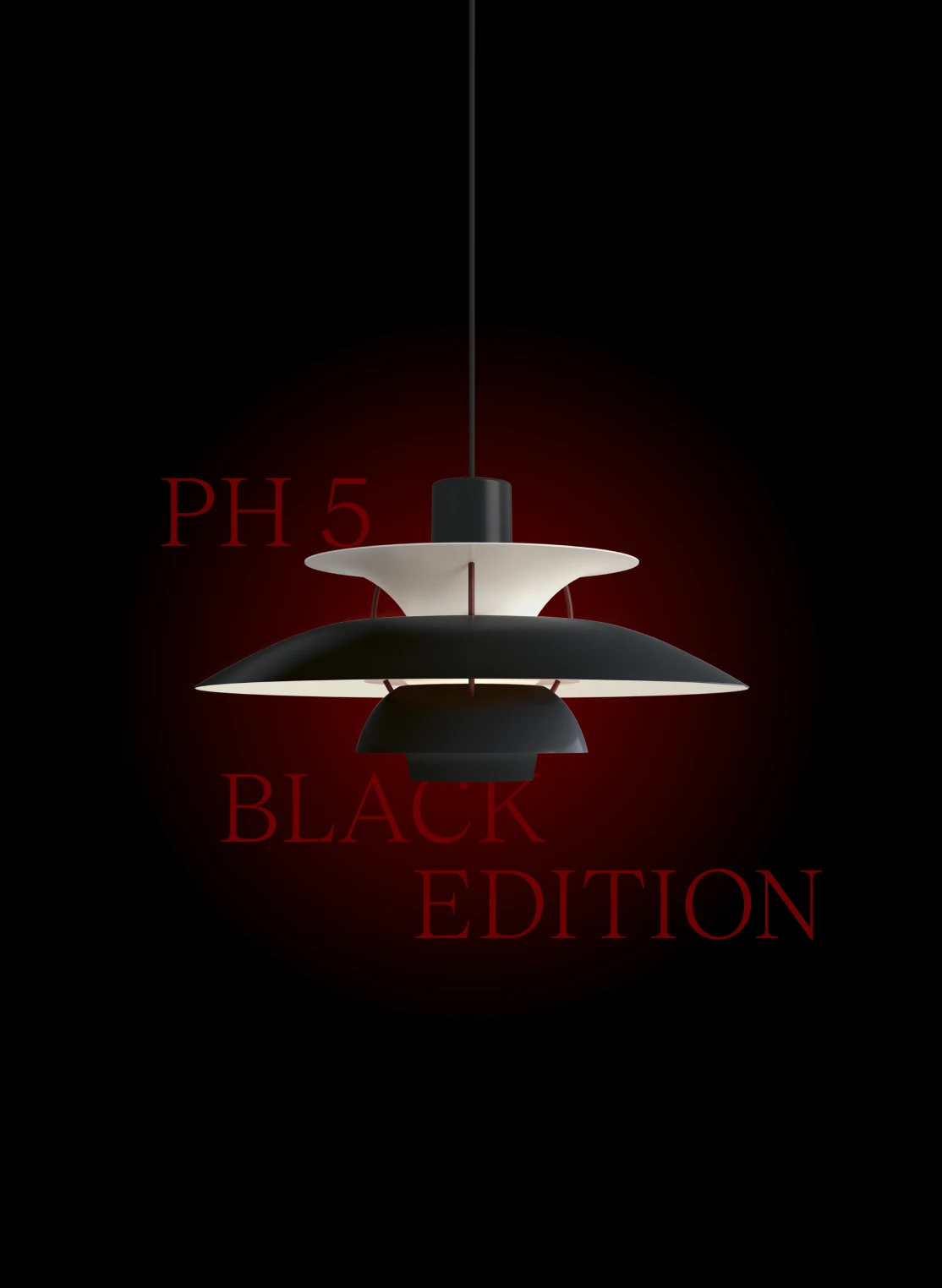 Sospensione PH 5 nera con interno bianco, presentata come Black Edition. © 2026 Louis Poulsen.