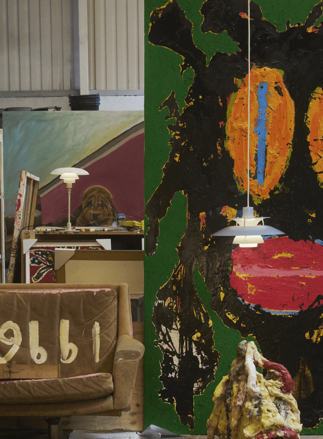 PH 320 Pale Blue and PH 3/2 Glossy Beige in Jack Kabangu’s studio, © 2025 Louis Poulsen.