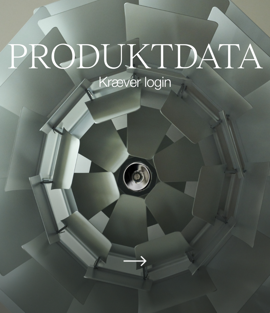 Produktdata kræver login; baggrunden viser en PH Artichoke set nedefra. © 2026 Louis Poulsen.